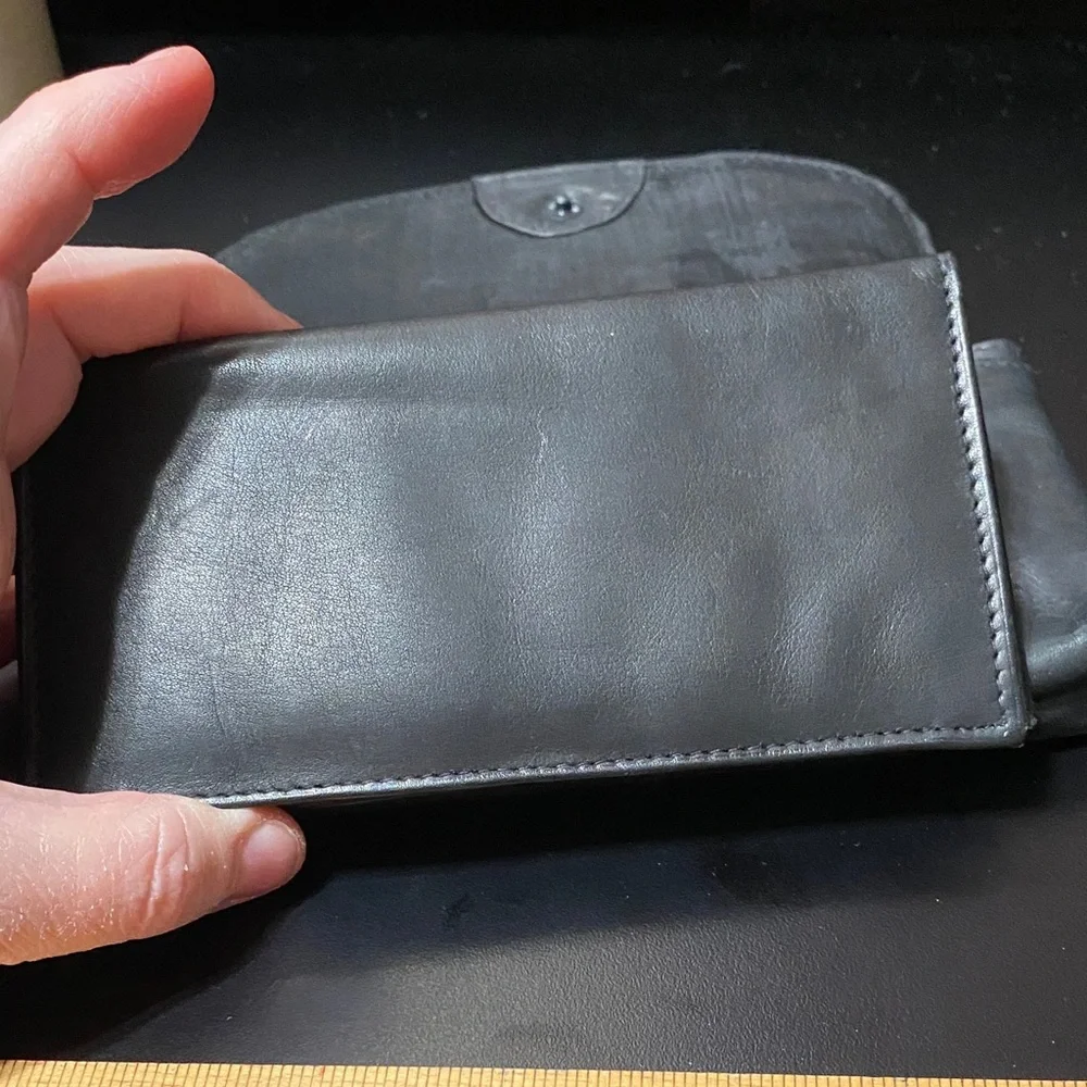 Vintage Black soft Leather wallet checkbook pouch Bag